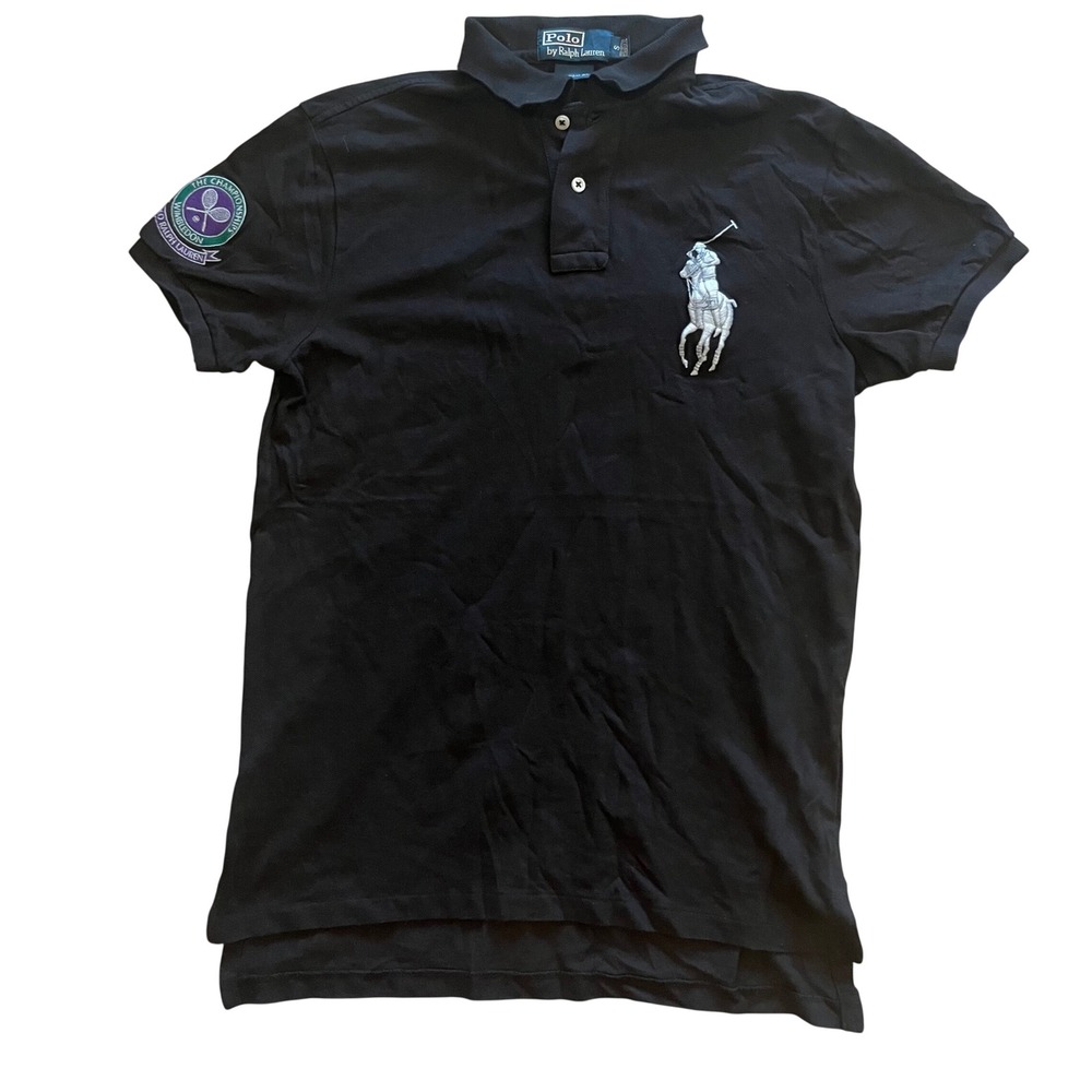 Polo Ralph Lauren Wimbledon Big Pony Polo Shirt Mens Small Black Custom Fit